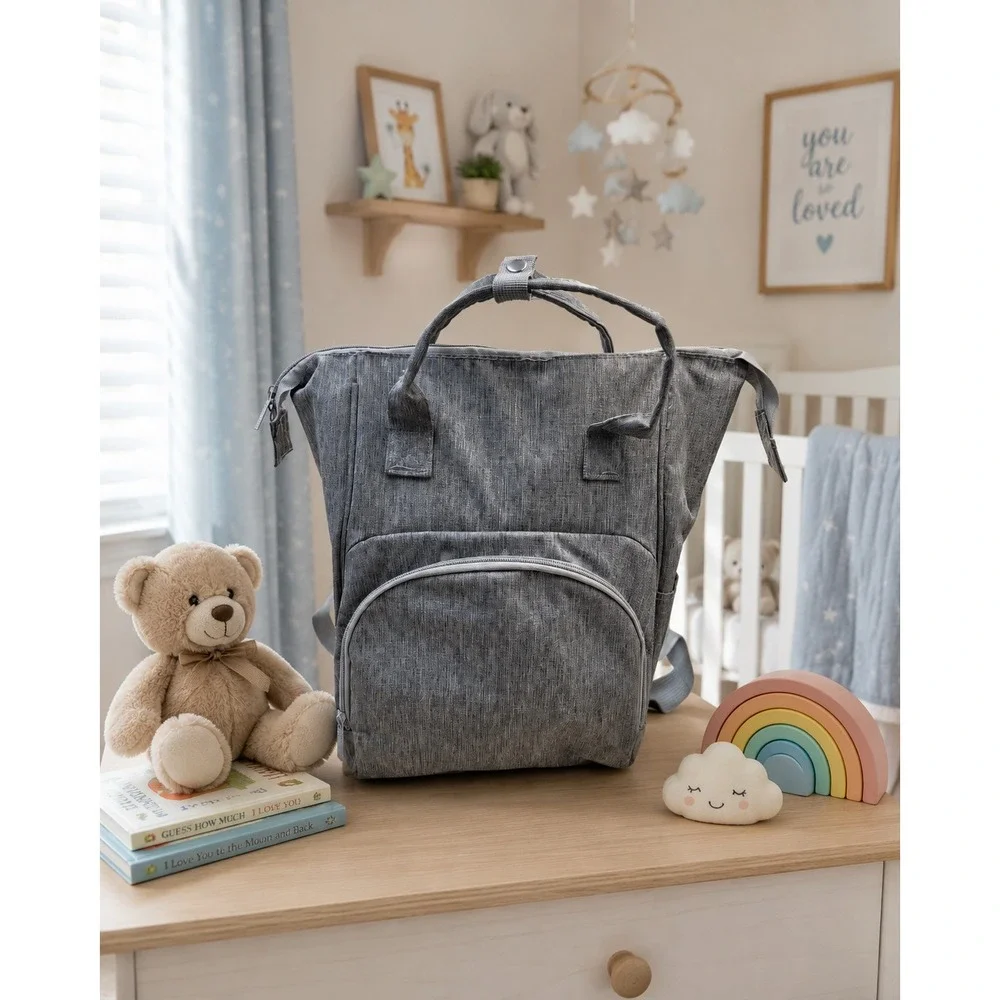 Enfamil‎ Gray Heathered Diaper Bag Backpack Multi Pocket Travel Baby Bag